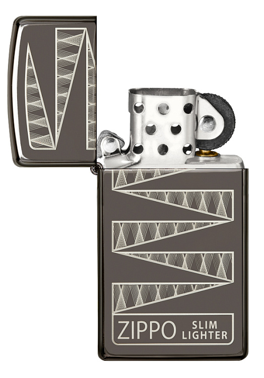 Зажигалка 65th Anniversary Zippo Slim® с покрытием Black Ice®, латунь/сталь, чёрная, 29x10x60 мм