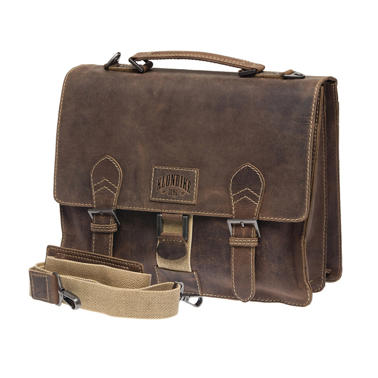Портфель KLONDIKE Native, натуральная кожа в коричневом цвете, 38 х 14 х 33 см
