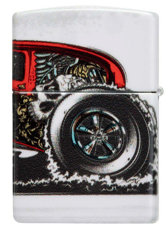 Зажигалка ZIPPO Hot Rod Design с покрытием 540 Matte, латунь/сталь, белая, матовая, 38x13x57 мм