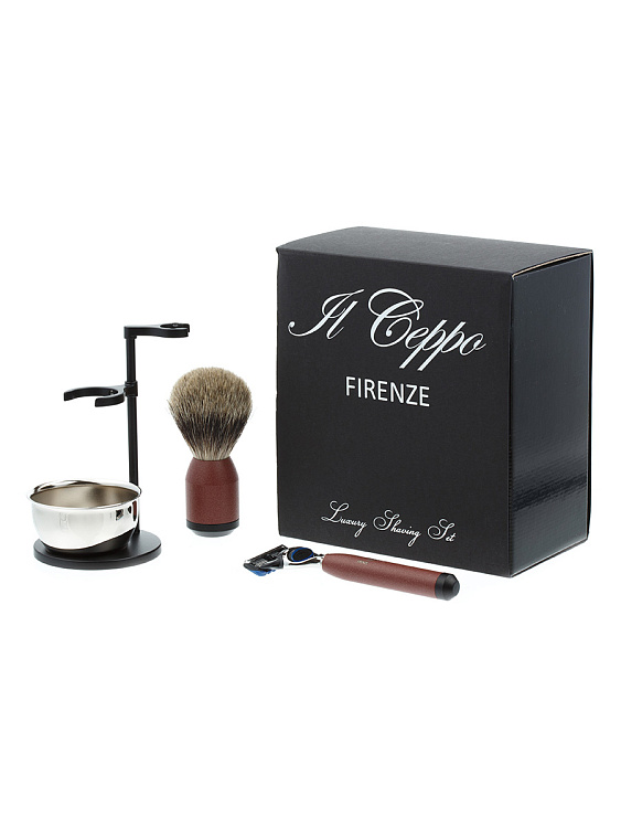 Бритвенный набор IL Ceppo: станок, помазок, чаша, подставка, красно-черный матовый цвет