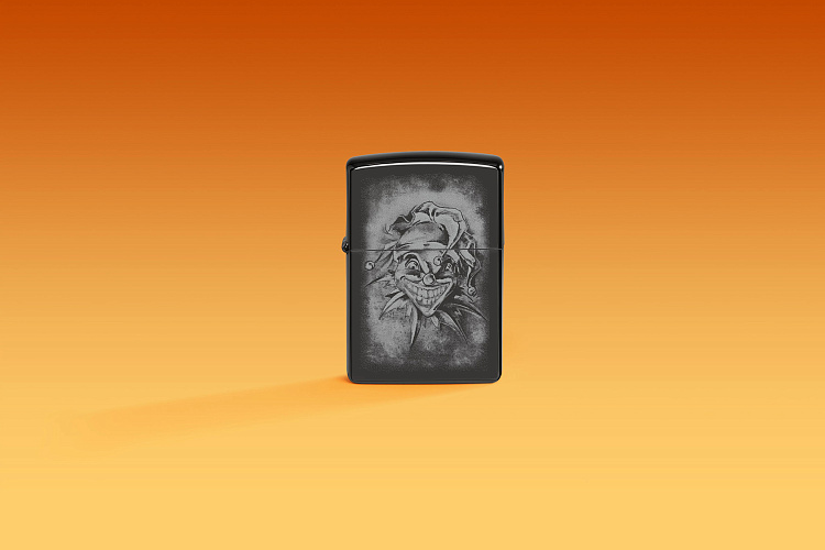 Зажигалка ZIPPO Clown с покрытием High Polish Black, латунь/сталь, черная, глянцевая, 38x13x57 мм