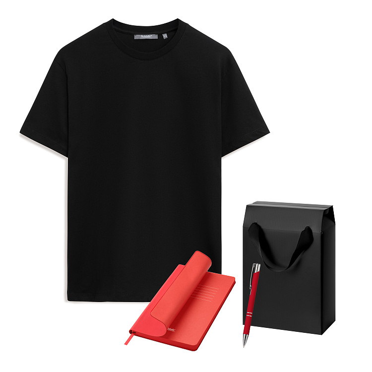 Набор с одеждой KRIS (футболка, ежедневник, ручка), красный/черный