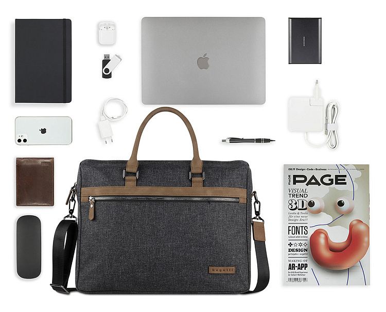 Портфель мужской BUGATTI Luce 15'', серый, полиэстер, 40х10х31,5 см