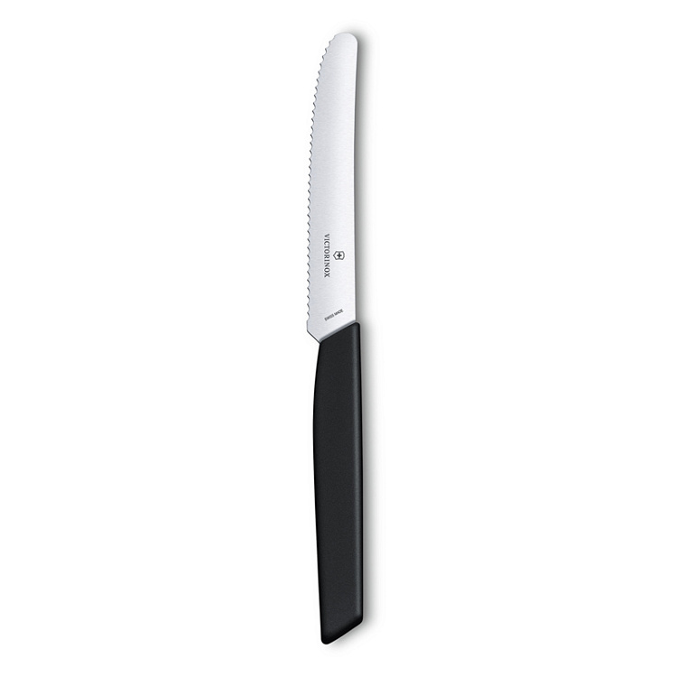 Нож столовый VICTORINOX Swiss Modern, волнистое лезвие 11 см с закруглённым кончиком, чёрный