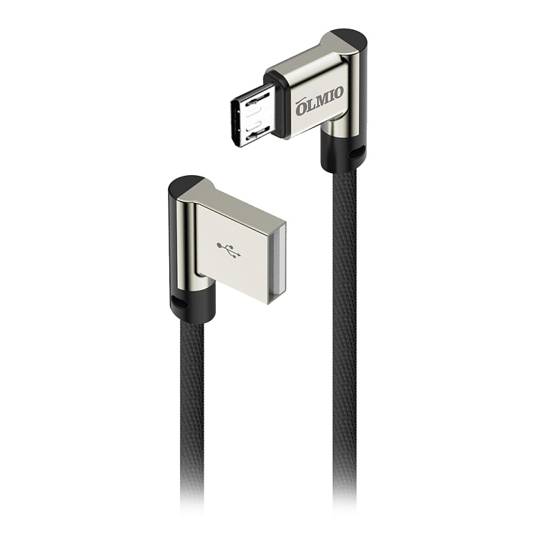 Кабель USB 2.0 - microUSB, 1м, угловой, OLMIO