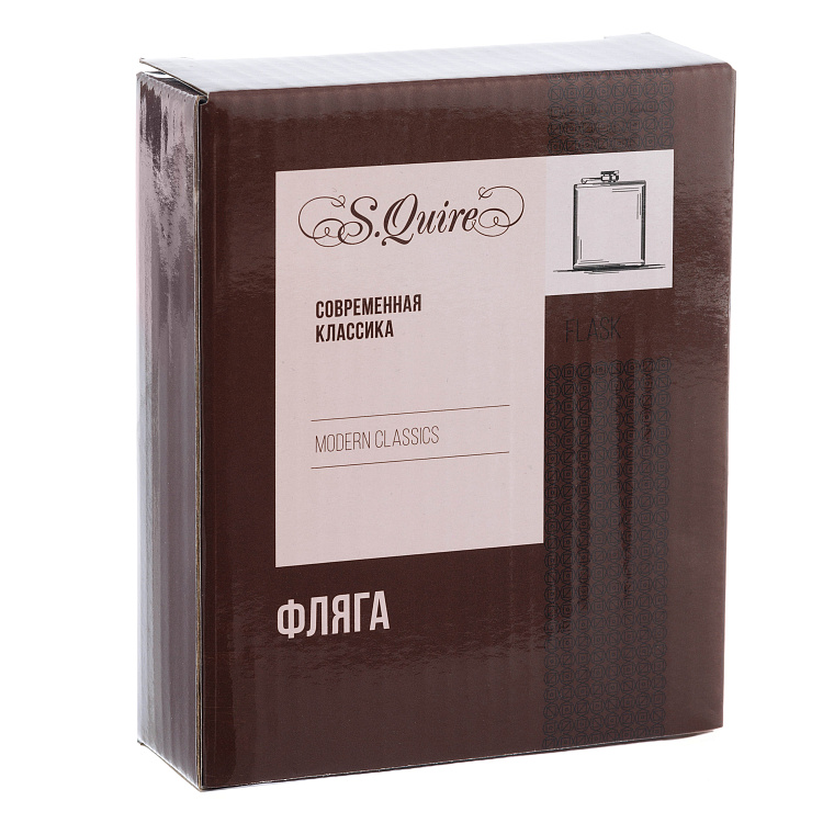Фляга S.Quire 0,18 л, сталь + вставка дерево, коричневая