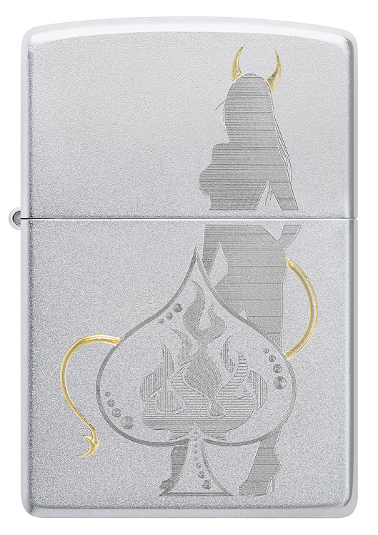 Зажигалка ZIPPO Devilish Ace с покрытием Satin Chrome, латунь/сталь, серебристая, 38x13x57 мм