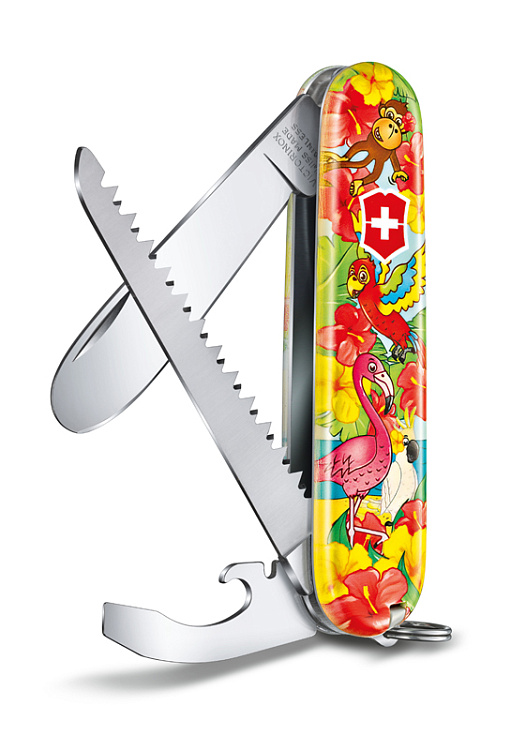 Набор для детей VICTORINOX "Попугай": перочинный нож 84 мм, шнурок на шею, книга-раскраска, красный