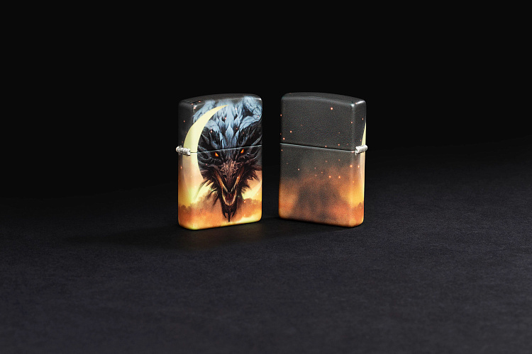 Зажигалка ZIPPO Dragon Design с покрытием Glow In The Dark Green, латунь/сталь, черная, 38x13x57 мм