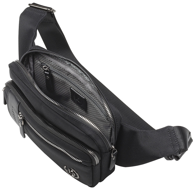 Сумка на пояс BUGATTI Nero, чёрная, нейлон 1680D/кожа, 20,5х6х15 см