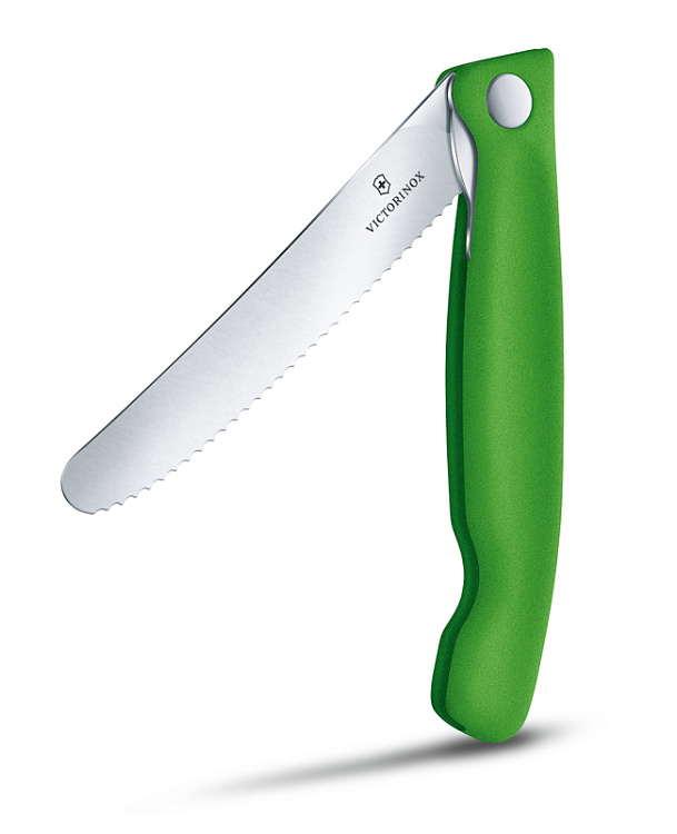 Нож для овощей VICTORINOX SwissClassic, складной, лезвие 11 см с волнистой кромкой, зелёный