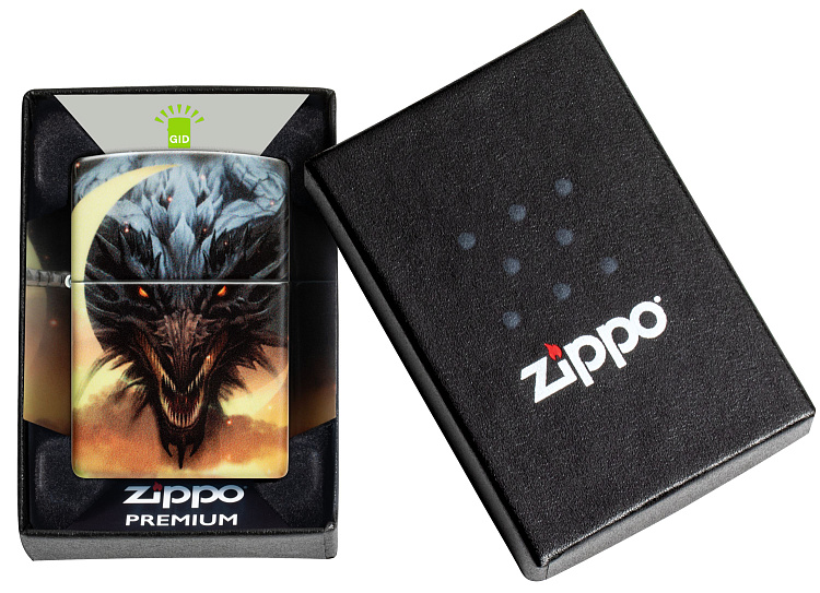 Зажигалка ZIPPO Dragon Design с покрытием Glow In The Dark Green, латунь/сталь, черная, 38x13x57 мм