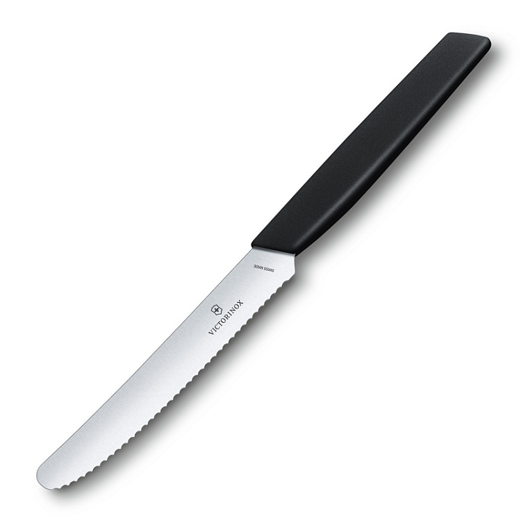 Нож столовый VICTORINOX Swiss Modern, волнистое лезвие 11 см с закруглённым кончиком, чёрный
