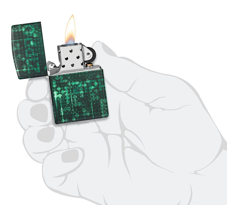 Зажигалка ZIPPO Pattern с покрытием Glow In The Dark Green, латунь/сталь, черно-зеленая, 38x13x57 мм