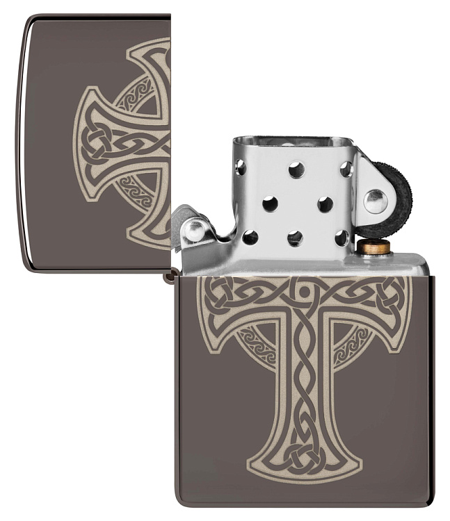 Зажигалка ZIPPO Celtic Cross Design с покрытием Black Ice®, латунь/сталь, черная, 38x13x57 мм