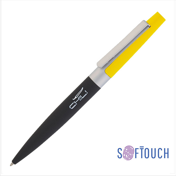 Ручка шариковая "Peri", черный/желтый, покрытие soft touch