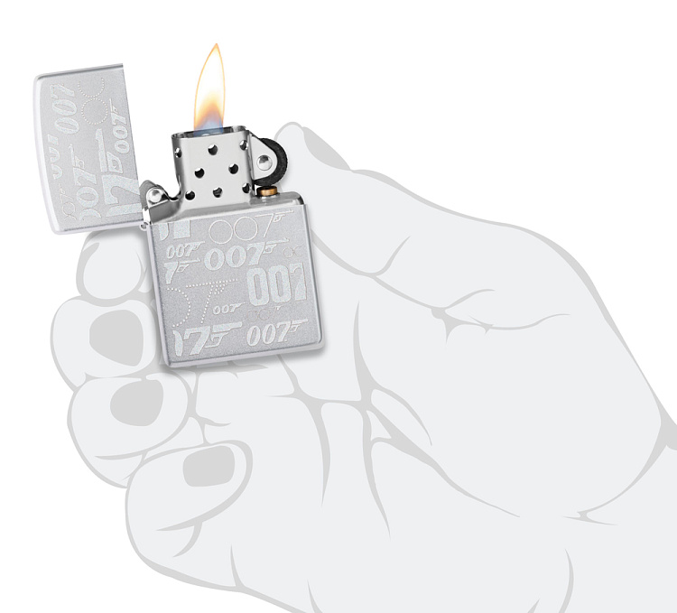 Зажигалка ZIPPO James Bond™ с покрытием Satin Chrome, латунь/сталь, серебристая, 38x13x57 мм