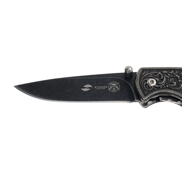 Нож складной Stinger, 71 мм, (чёрный), материал рукояти: сталь/дерево (коричневый)