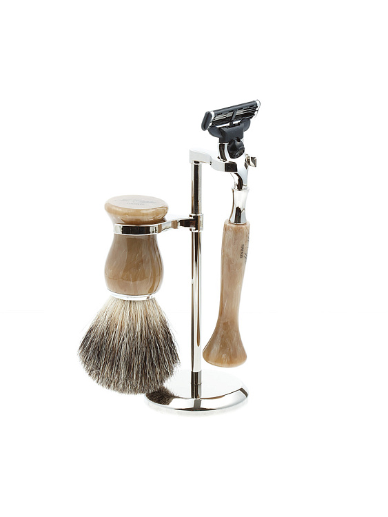 Бритвенный набор IL Ceppo: станок, помазок, подставка, серый перламутровый цвет