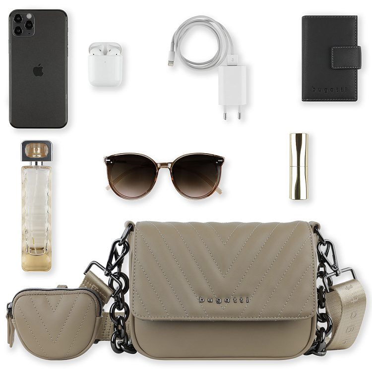 Сумка наплечная женская BUGATTI Sira, песочная, полиуретан, 21х6х16 см