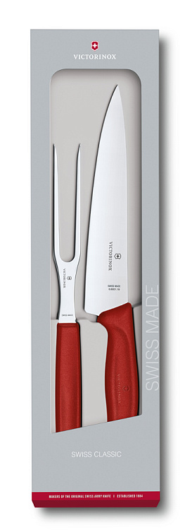 Набор для разделки мяса VICTORINOX Swiss Classic, нож 19 см и вилка 15 см, красная рукоять