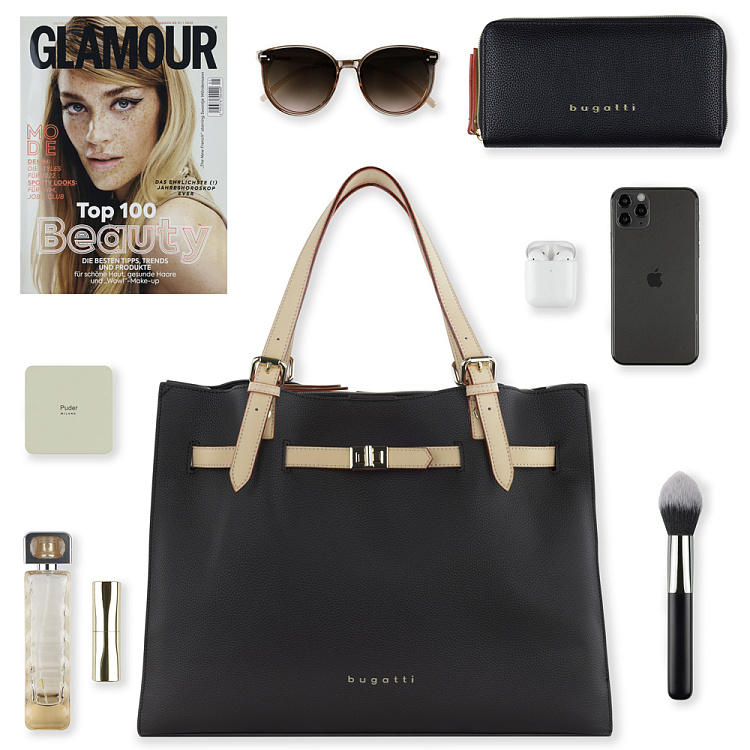 Сумка наплечная женская BUGATTI Ella, темно-коричневая, полиуретан, 37,5х13,5х28 см