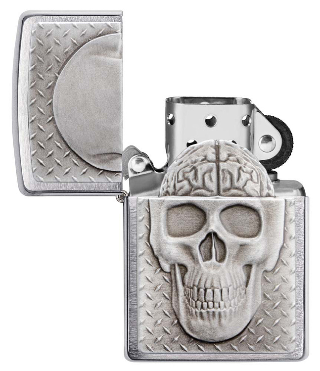 Зажигалка ZIPPO Skull Design с покрытием Brushed Chrome, латунь/сталь, серебристая, 38x13x57 мм
