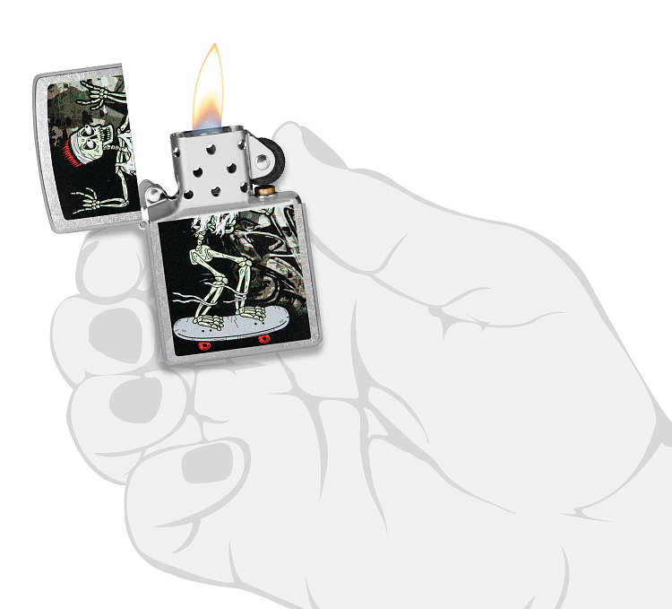 Зажигалка ZIPPO Skateboard Design с покрытием Street Chrome, латунь/сталь, серебристая, 38x13x57 мм