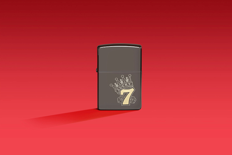 Зажигалка ZIPPO Lucky 7 Design с покрытием Black Ice®, латунь/сталь, черная, 38x13x57 мм