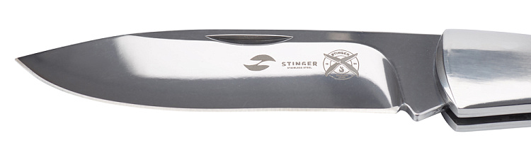 Нож складной Stinger, 104 мм, (серебристый), материал рукояти: сталь/дерево (серебристо-коричневый)