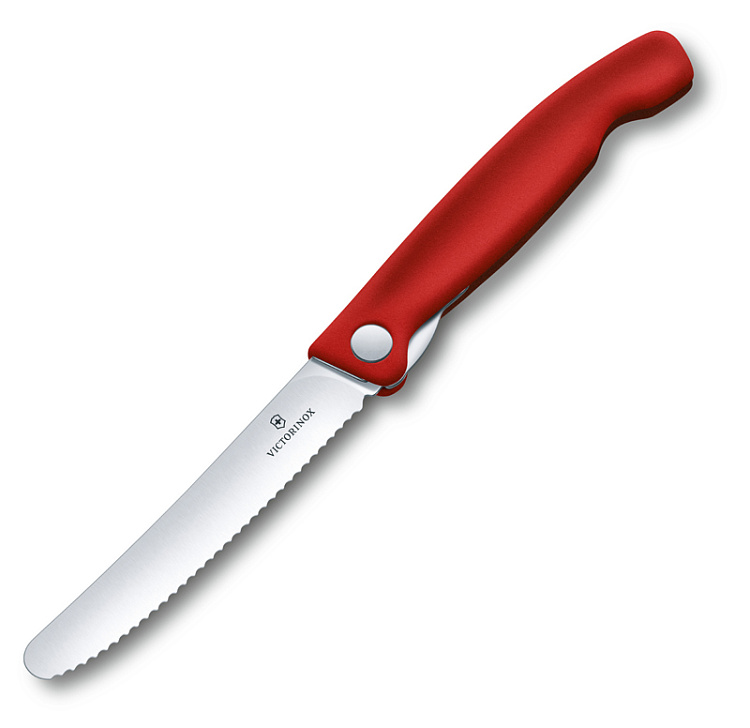 Нож для овощей VICTORINOX SwissClassic, складной, лезвие 11 см с волнистой кромкой, красный