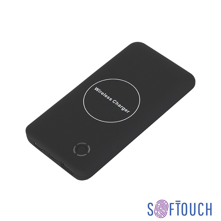 Беспроводное зарядное устройство, 6000 mAh, черный, покрытие soft touch