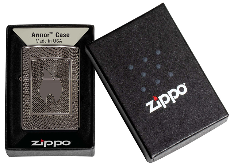 Зажигалка ZIPPO Armor® с покрытием Black Ice®, латунь/сталь, чёрная, 29x10x60 мм