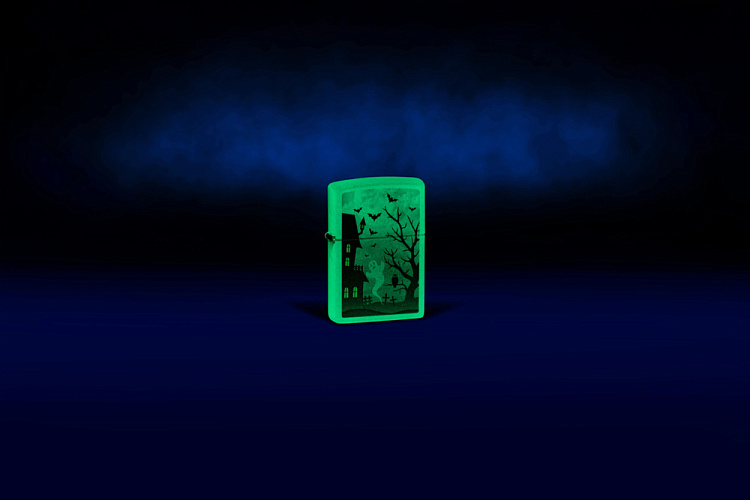 Зажигалка ZIPPO Spooky Design с покрытием Glow In The Dark Green, латунь/сталь, белая, 38x13x57 мм