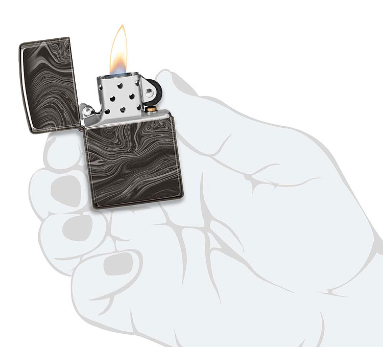 Зажигалка ZIPPO Marble Pattern с покрытием High Polish Black, латунь/сталь, чёрная, 38x13x57 мм