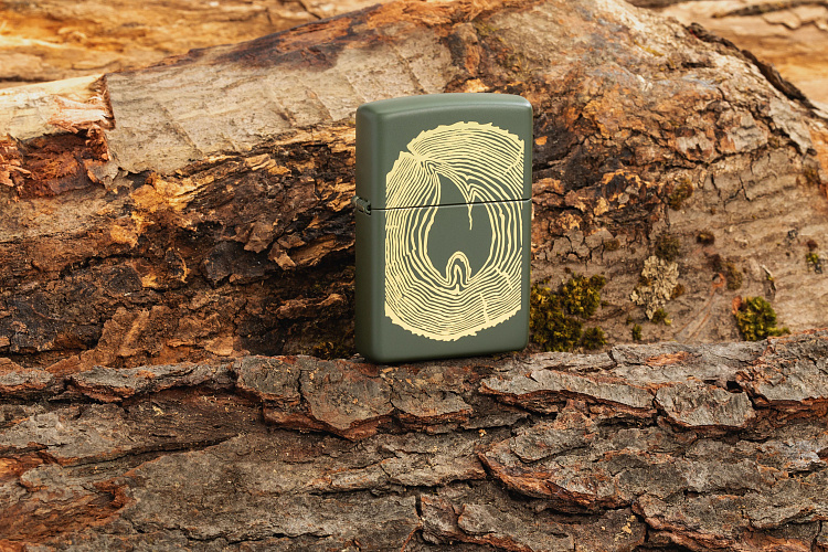 Зажигалка ZIPPO Wood Ring с покрытием Green Matte, латунь/сталь, зеленая, матовая, 38x13x57 мм