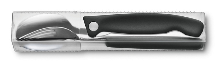 Набор из 3 столовых приборов VICTORINOX Swiss Classic: складной нож для овощей, вилка, ложка, чёрный