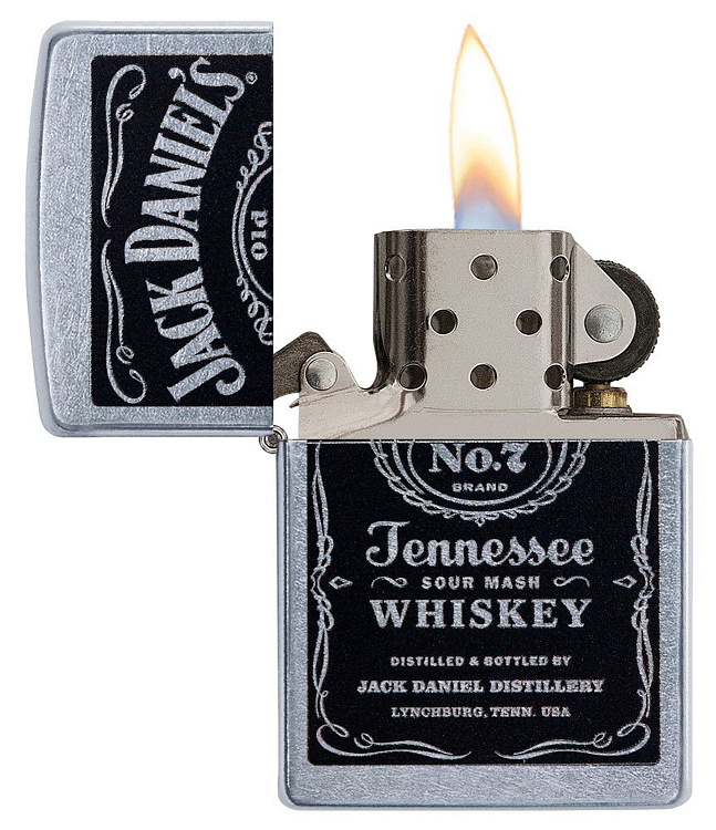 Зажигалка ZIPPO Jack Daniels® с покрытием Street Chrome, латунь/сталь, серебристая, 38x13x57мм