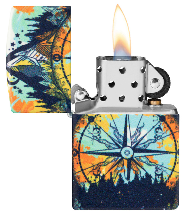Зажигалка ZIPPO Compass с покрытием Glow In The Dark Green, латунь/сталь, разноцветная, 38x13x57 мм