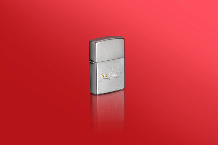 Зажигалка ZIPPO Love Design с покрытием Satin Chrome, латунь/сталь, серебристая, 38x13x57 мм