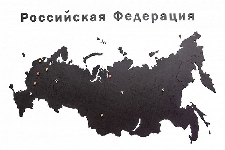 Деревянная карта России с названиями городов