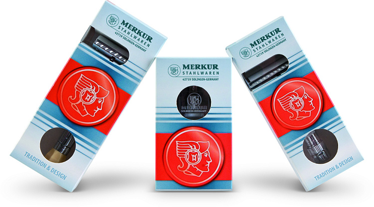 Станок Т- образный для бритья MERKUR хромированный, разборный, в чехле из натуральной воловьей кожи