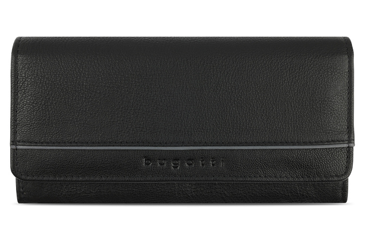 Кошелёк женский BUGATTI Banda, с защитой данных RFID, чёрный, кожа козы/полиэстер, 18,5х2,5х9,5 см
