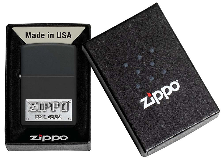 Зажигалка ZIPPO License Plate с покрытием Black Matte, латунь/сталь, черная, 38x13x57 мм
