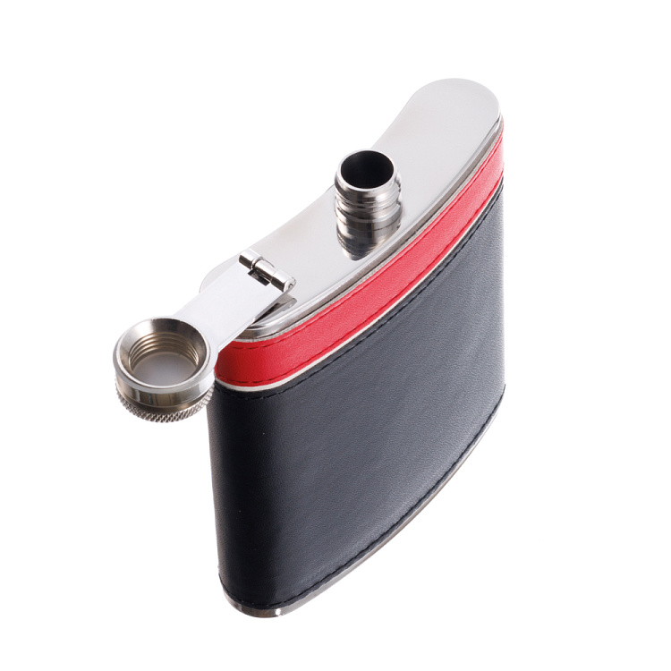 Фляга S.Quire 0,18 л, сталь+искусственная кожа, черно-красная