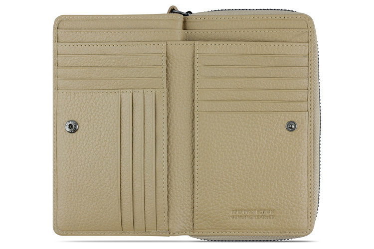 Кошелёк женский BUGATTI Elsa, с защитой RFID, песочного цвета, воловья кожа/полиэстер, 15,5х3х9,5 см