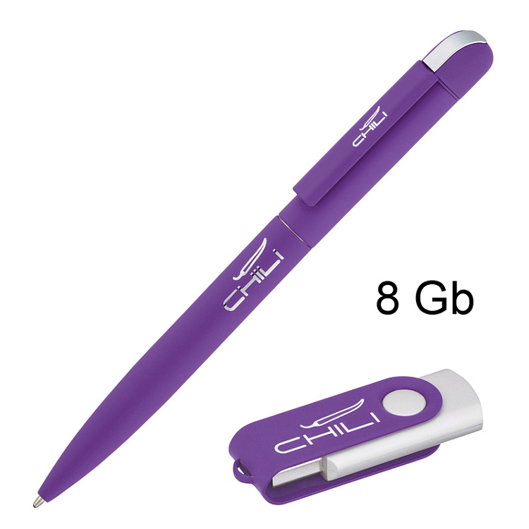 Набор ручка "Jupiter" + флеш-карта "Vostok" 8 Гб в футляре, фиолетовый, покрытие soft touch#