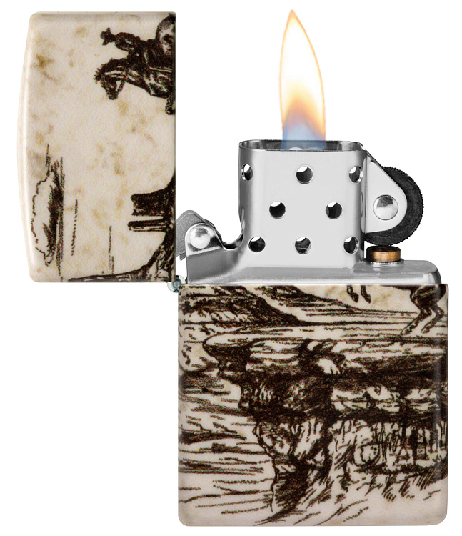 Зажигалка ZIPPO Western Design с покрытием 540 Matte, латунь/сталь, белая, 38x13x57 мм