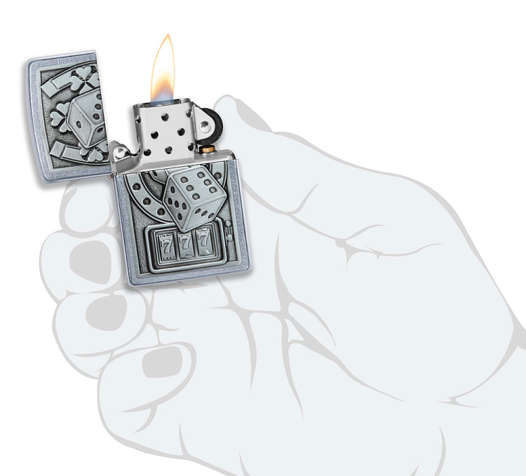 Зажигалка ZIPPO Lucky 7 с покрытием Street Chrome, латунь/сталь, серебристая, 38x13x57 мм
