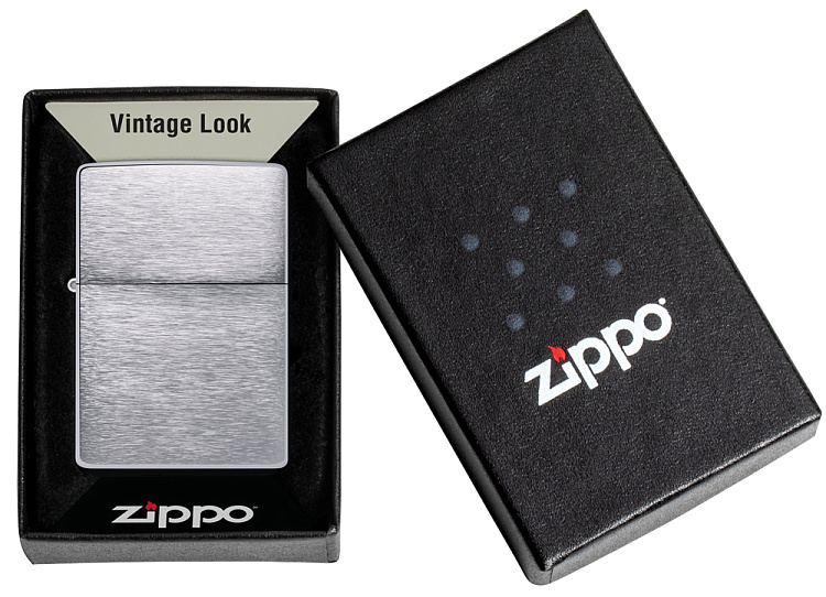 Зажигалка ZIPPO Vintage™ Series 1937, с покрытием Brushed Chrome, серебристая, 38x13x57 мм